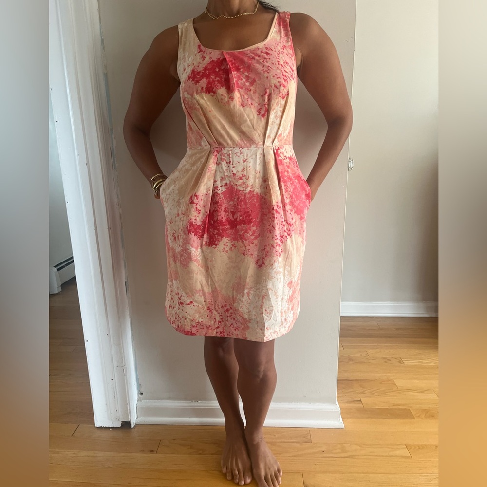 Loft pink and white silk like dress